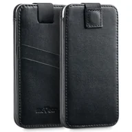 Etui i futerały do telefonów - moVear moVear Skórzane Etui Wsuwka do Smartfon / Telefon rozmiar S (ok 140 x 68 x 8mm) i telefonów o zbliżonych wymiarach | Eksluzywny Pokrowiec pocketCase C+ Skóra Gładka, Czarny U000SPCPLSBBKBK - miniaturka - grafika 1