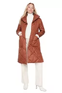 Kurtki damskie - Trendyol Damska kurtka zimowa z klapą, jednokolorowa, oversize, brązowy, XS, Brązowy - miniaturka - grafika 1