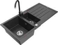 Zlewozmywaki z baterią - Mexen Andres zlewozmywak granitowy 1,5-komorowy z ociekaczem i baterią kuchenną Telma, czarny nakrapiany - 6515-76-670200-70 - miniaturka - grafika 1