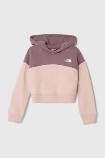 Bluzy dla dziewczynek - The North Face bluza bawełniana dziecięca G DREW PEAK CROP P/O HOODIE kolor brązowy z kapturem gładka - grafika 1