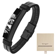 Bransolety męskie - Bransoletka z GRAWEREM męska / damska skórzana bla - miniaturka - grafika 1