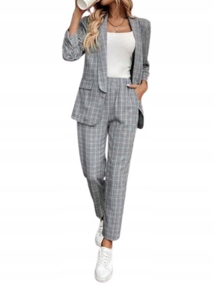 SHEIN ELEGANCKIE SPODNIE CYGARETKI W KRATĘ WZÓR 36 1KA
