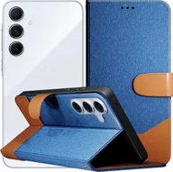 Etui i futerały do telefonów - Etui z Klapką Do Samsung Galaxy A55 5G Jeans, Skórzane, Kabura Szkło 9H - miniaturka - grafika 1
