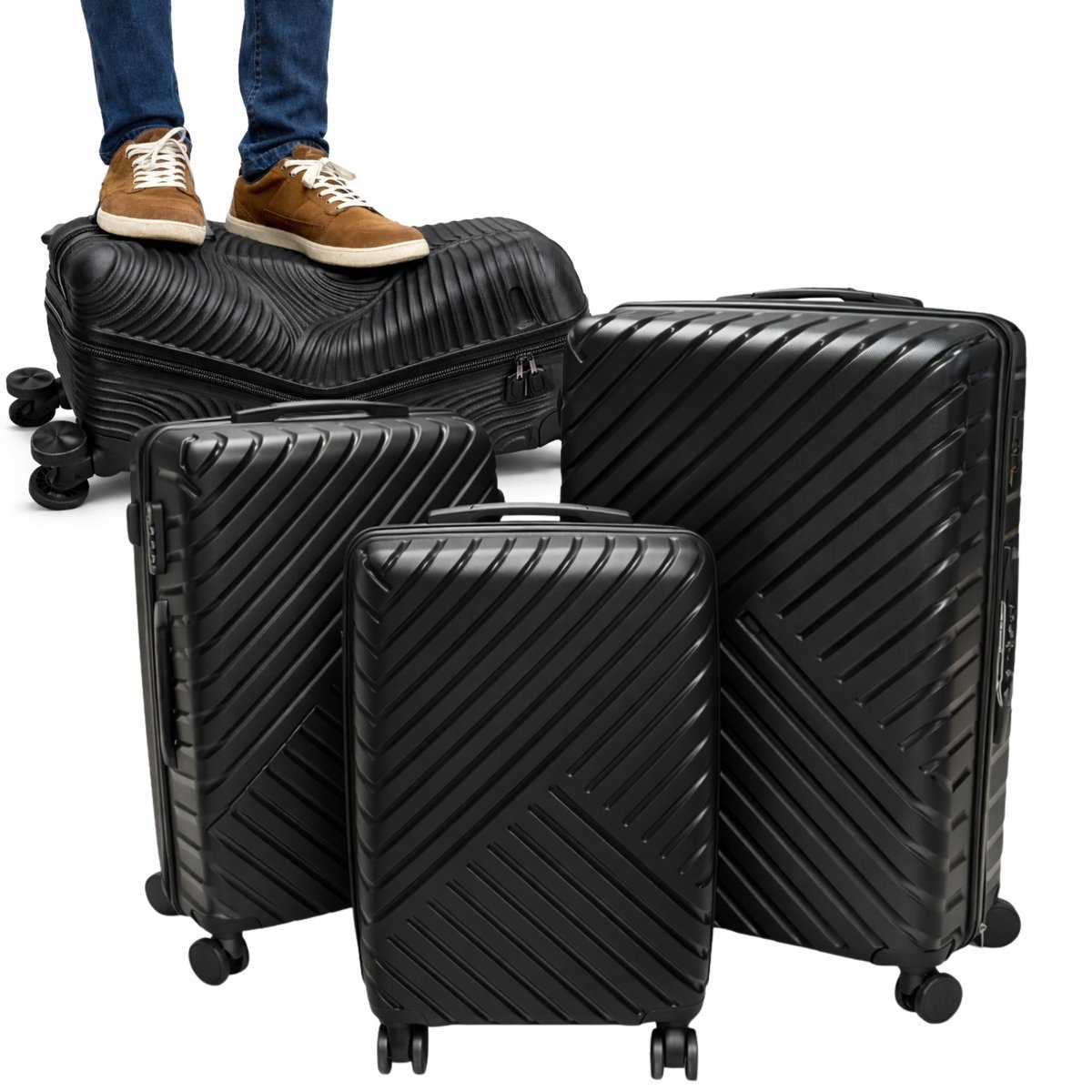 Niezniszczalne walizki Homeware 3w1 elastyczny poliwęglan S L XL czarne