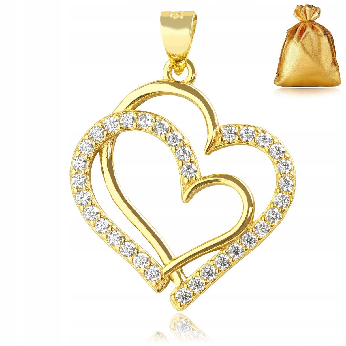 ZŁOTA ZAWIESZKA 925 585 WISIOREK SERCE SERDUSZKO CYRKONIE NA ROCZNICĘ ŚLUBU