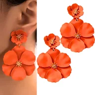 Kolczyki - NEONOWY pomarańcz żywe kolczyki złote kwiaty podkreślają opaleniznę WESELE - miniaturka - grafika 1