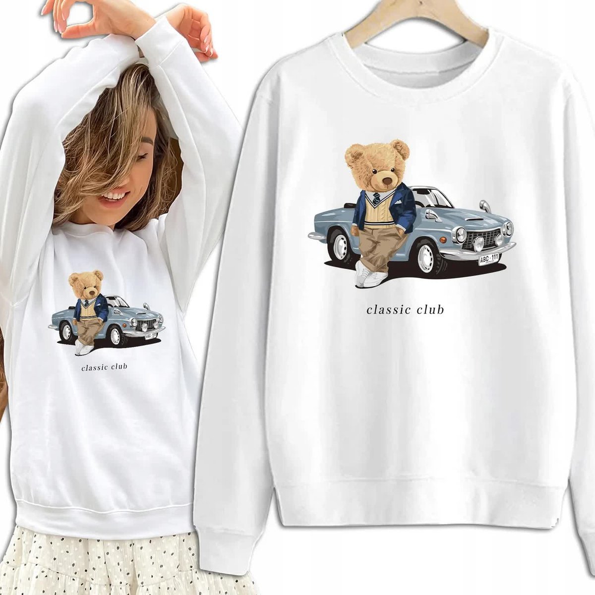 Bluza Damska Biała Dresowa CLASSIC CLUB Kobiece Dziewczęce Wzory Rozmiar M