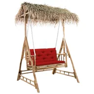 Huśtawki - 2-os. huśtawka ogrodowa, bambus i liście palmy, poduszka, 202cm - miniaturka - grafika 1