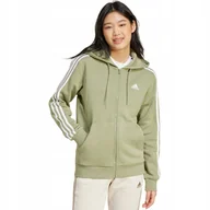 Bluzy damskie - Bluza damska adidas Essentials 3-Stripes Full-Zip Fleece Hoodie oliwkowa JP - miniaturka - grafika 1
