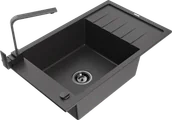 Zlewozmywaki z baterią - Mexen Elias zlewozmywak granitowy 1-komorowy z ociekaczem i baterią kuchenną Rita, czarny nakrapiany - 6511-76-670300-70-B - miniaturka - grafika 1
