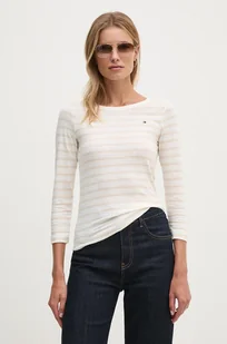 Tommy Hilfiger longsleeve bawełniany kolor beżowy WW0WW37861 - Bluzki damskie - miniaturka - grafika 1