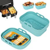 Akcesoria i części AGD - Alyvisun Silikonowa Wkładka do Frytkownicy Powietrznej, 2 Sztuki Użytku Kosz do Frytkownica Powietrzna Wielokrotnego Prostokątny Formy Składany Koszyk Blacha do Mikrofalówki, Piekarnika (Niebiesko) - miniaturka - grafika 1