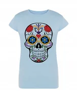 Koszulki i topy damskie - T-Shirt damski nadruk kolorowa czaszka r.M - miniaturka - grafika 1