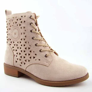 JEZZI ASA62-116 Botki damskie ażurowe płaski obcas zamszowe beżowe - Botki damskie JEZZI ASA62-116 Botki damskie ażurowe płaski obcas zamszowe beżowe - Botki damskie - miniaturka - grafika 1