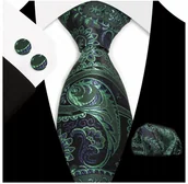 Krawaty i muchy męskie - Żakardowy zestaw - krawat + poszetka + spinki - miniaturka - grafika 1