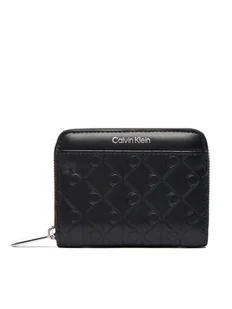 Calvin Klein Mały Portfel Damski Emblem Aop Embossed Zip Around LV04F1081G Czarny - Portfele - miniaturka - grafika 1