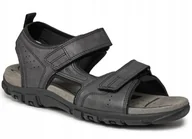 Sandały męskie - GEOX SANDAŁY MĘSKIE ZE SKÓRĄ SZARE NA RZEPY 45 JJE - miniaturka - grafika 1