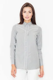 Szara Klasyczna Koszula z Lamówkami - Koszule damskie - miniaturka - grafika 1