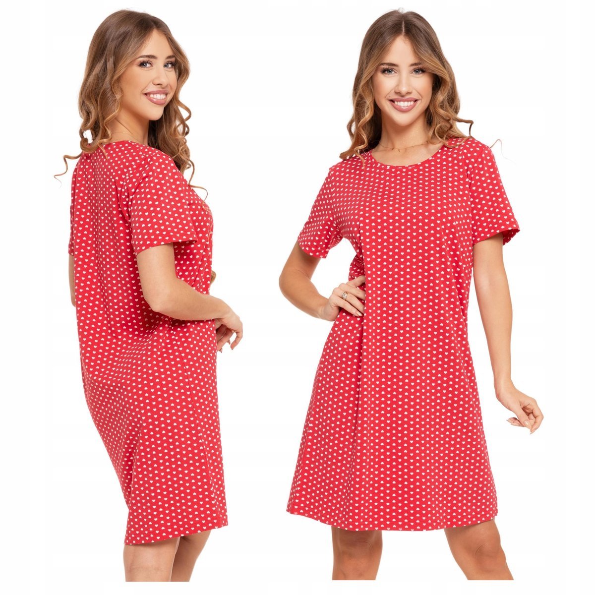 Koszula Nocna Piżama Damska w Serduszka Krótki Rękaw Bawełniana S MORAJ