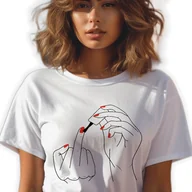 Zestawy upominkowe - BIAŁA KOSZULKA DAMSKA Krótki Rękaw FUCK OFF RED NAILS Zabawne Wzory Roz XL - miniaturka - grafika 1