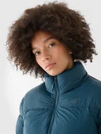 Kurtki damskie - Damska kurtka puchowa pikowana 4F 4FWAW24TDJAF469 - turkusowa - miniaturka - grafika 1