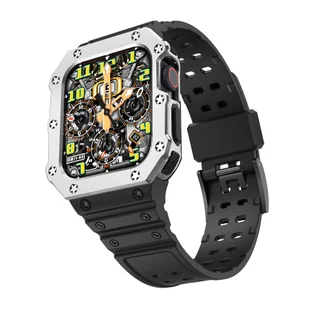 INF Pasek do zegarka Apple Watch Czarne srebro 42/44/45 mm - Akcesoria do smartwatchy - miniaturka - grafika 1