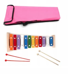 CYMBAŁKI DZWONKI SZKOLNE DIATONICZNE 12 - tonowe + Pokrowiec + drewniane pałeczki różowy - Akcesoria do perkusji - miniaturka - grafika 1
