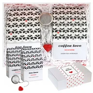 Zestawy upominkowe - Gotowy zestaw prezentowy „Lovebox NAPÓJ MIŁOSNY“ kawy aromatyzowane herbaty sypane PREMIUM zaparzacz x2 prezent upominek na waletynki dla zakochanyc.. - miniaturka - grafika 1