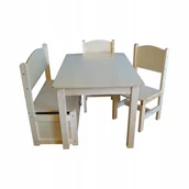 Zestawy mebli dla dzieci - STOLIK 2 KRZESEŁKA ŁAWECZKA SCHOWEK STARSZAK PEŁNE - miniaturka - grafika 1