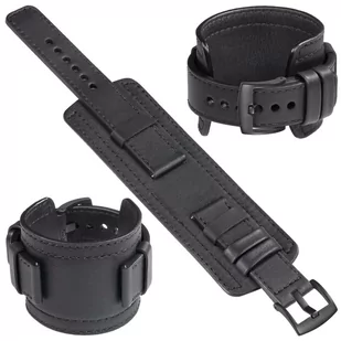 moVear Cw1 22mm Szeroki skórzany pasek do zegarka / smartwatcha | Czarny z czarnym przeszyciem, rozmiar M/L - Akcesoria do smartwatchy - miniaturka - grafika 1