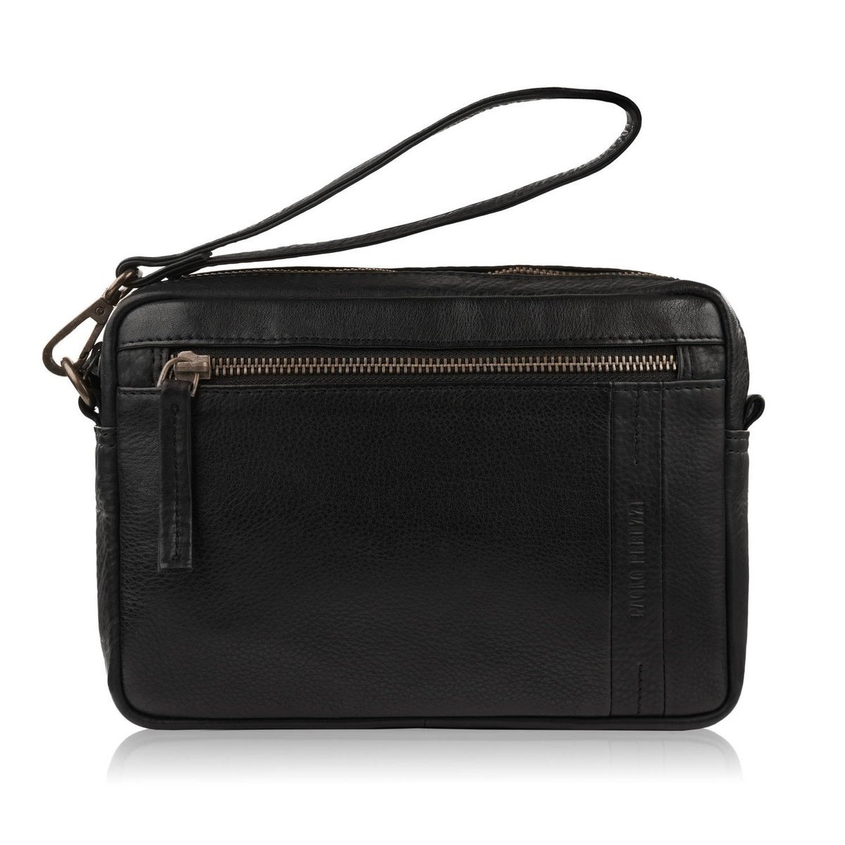 Skórzana Saszetka Męska Do Ręki Z Odpinanym Paskiem Czarna Paolo Peruzzi Al-10-Bl