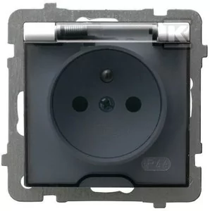 Ospel SA AS gniazdo bryzgoszczelne z uziemieniem, IP44 16A, 250V zaciski gwintowe klapka dymna, BIAŁY - Klawisze i ramki - miniaturka - grafika 1