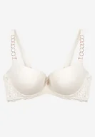 Biustonosze - Jasnobeżowy Biustonosz Typu Full Cup z Koronką i Usztywnionymi Miseczkami Luetta - miniaturka - grafika 1