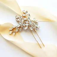 Ozdoby do włosów - ZŁOTA wsuwka szpilka kokówka spinka z cyrkoniami EFEKTOWNA błyszczy bal - miniaturka - grafika 1