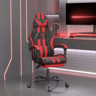 Vidaxl obrotowy fotel gamingowy z podnóżkiem, czarno-czerwony - Fotele gamingowe - miniaturka - grafika 1