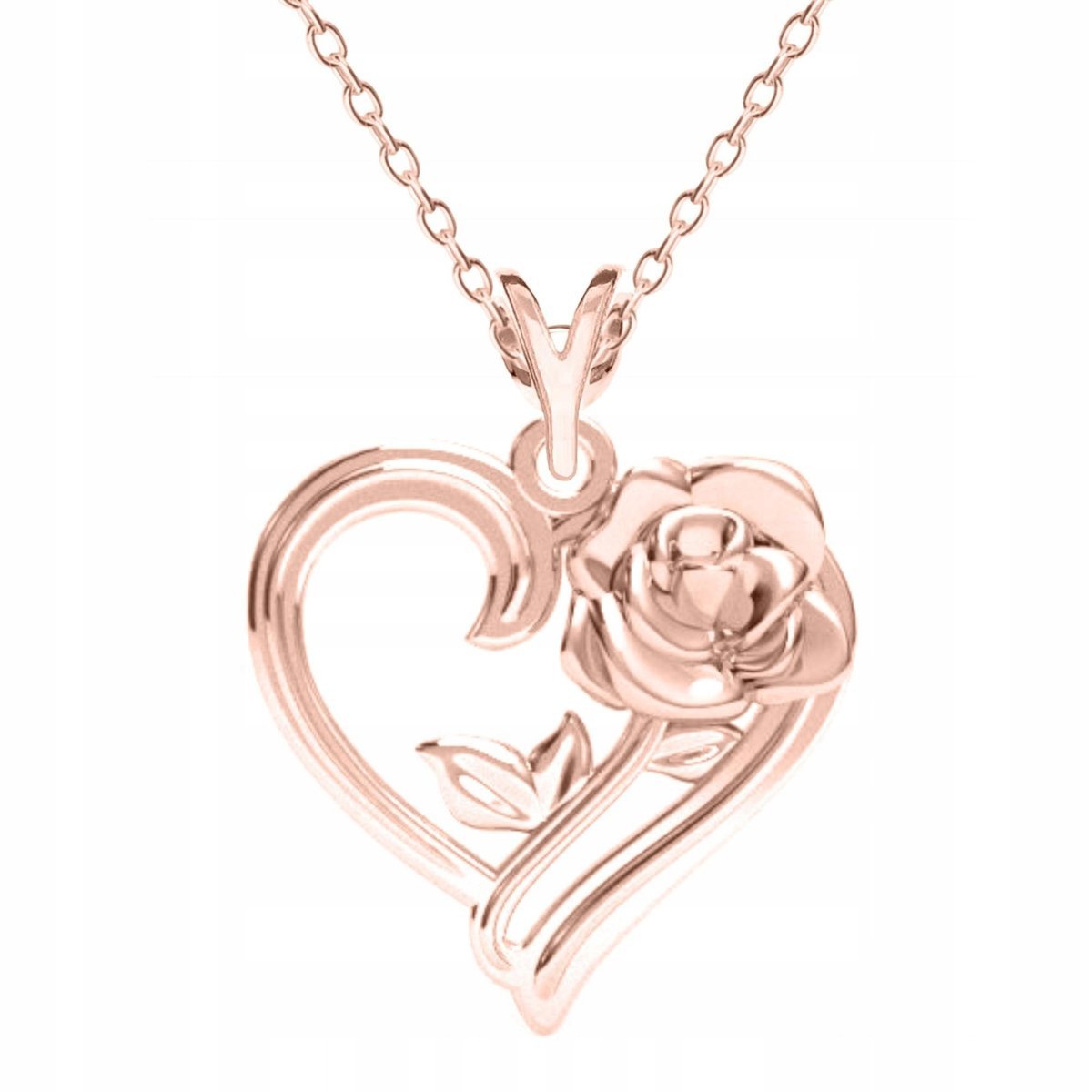 Naszyjnik Pozłacany Róża Serce Serduszko z Kwiatkiem Kwiat SREBRO 925