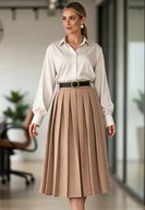 Spódnice - Plisowana spódnica midi Elegancka spódnica Beżowa spódnica M1154 S/M - miniaturka - grafika 1