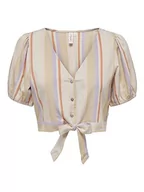 Bluzki damskie - ONLY Damska bluzka koszulowa Onltine Ss Knot Button Top WVN, Whitecap Gray/Stripes:pruple + pomarańczowa peel+ irlandzka C, XL - miniaturka - grafika 1