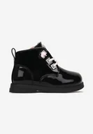 Botki damskie - Czarne Lakierowane Botki Ozdobione Brokatem i Cyrkoniami Sifeca - miniaturka - grafika 1