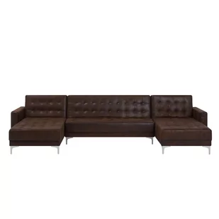 Beliani Sofa rozkładana podkowa imitacja skóry Old Style brąz ABERDEEN - Sofy i kanapy - miniaturka - grafika 1