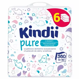 Cleanic Kindii Pure - Chusteczki dla dzieci i niemowląt 6x60szt (5+1) - Chusteczki nawilżane - miniaturka - grafika 1