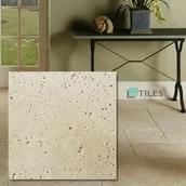 Kostki brukowe i krawężniki - Tiles Tawertyn Ivory Classic Mix Niewypełniony Szlif Bębnowany 20,3x20,3x1,2 cm - miniaturka - grafika 1