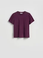 Koszulki i topy damskie - Reserved - T-shirt regular z merceryzowanej bawełny - fioletowy - miniaturka - grafika 1