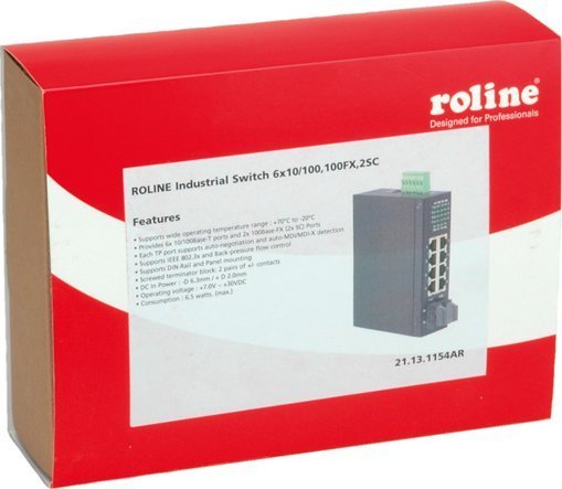 Switch Roline Switch przemysłowy ROLINE, 6x RJ-45 i 2x RJ-45 lub SC, niezarządzalny 21.13.1154