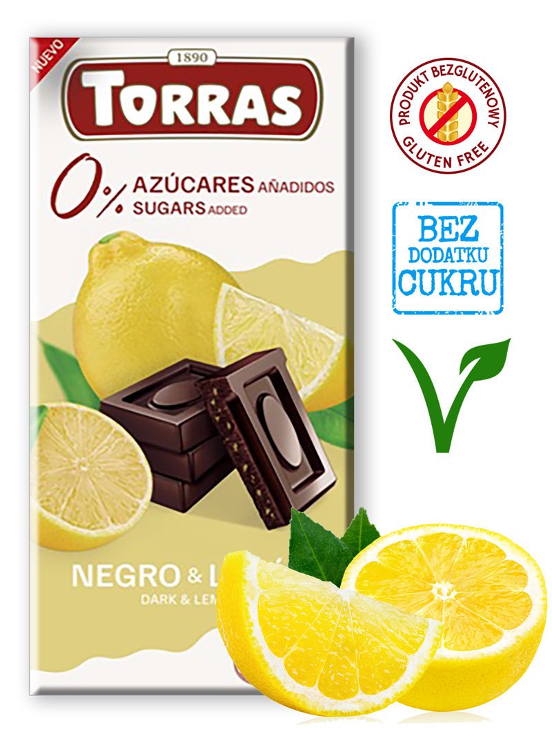 Czekolada gorzka z cytryną bez cukru Torras, 75g
