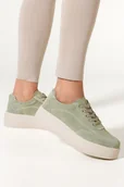 Sneakersy damskie - Zielone sneakersy skórzane damskie creepersy na platformie sznurowane Carla 2323-39 - miniaturka - grafika 1