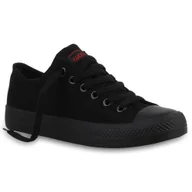 Trampki damskie - Mytrendshoe Damskie Trampki Niskie Płócienne Buty Casualowe Sznurowane Buty Sportowe 94237, Kolor: Czarny Czarny Lucky, Rozmiar: 40 - miniaturka - grafika 1