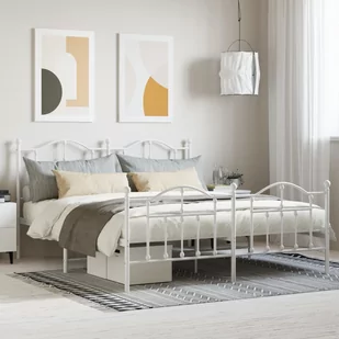 Metalowa rama łóżka z wezgłowiem i zanóżkiem, biała, 180x200 cm Lumarko! - Łóżka - miniaturka - grafika 1