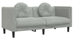 Jasnoszara aksamitna sofa 2-osobowa z poduszkami B8-F91 - Sofy i kanapy - miniaturka - grafika 1