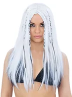 Sukienki - Smiffys Peruka Christina z lat 90., fantazyjna sukienka dla dorosłych, długa biała peruka z czarnymi plecionymi pasemkami, idealna na imprezy kostiumowe gwiazdy popu, imprezy Y2K, imprezy tematyczne z - miniaturka - grafika 1